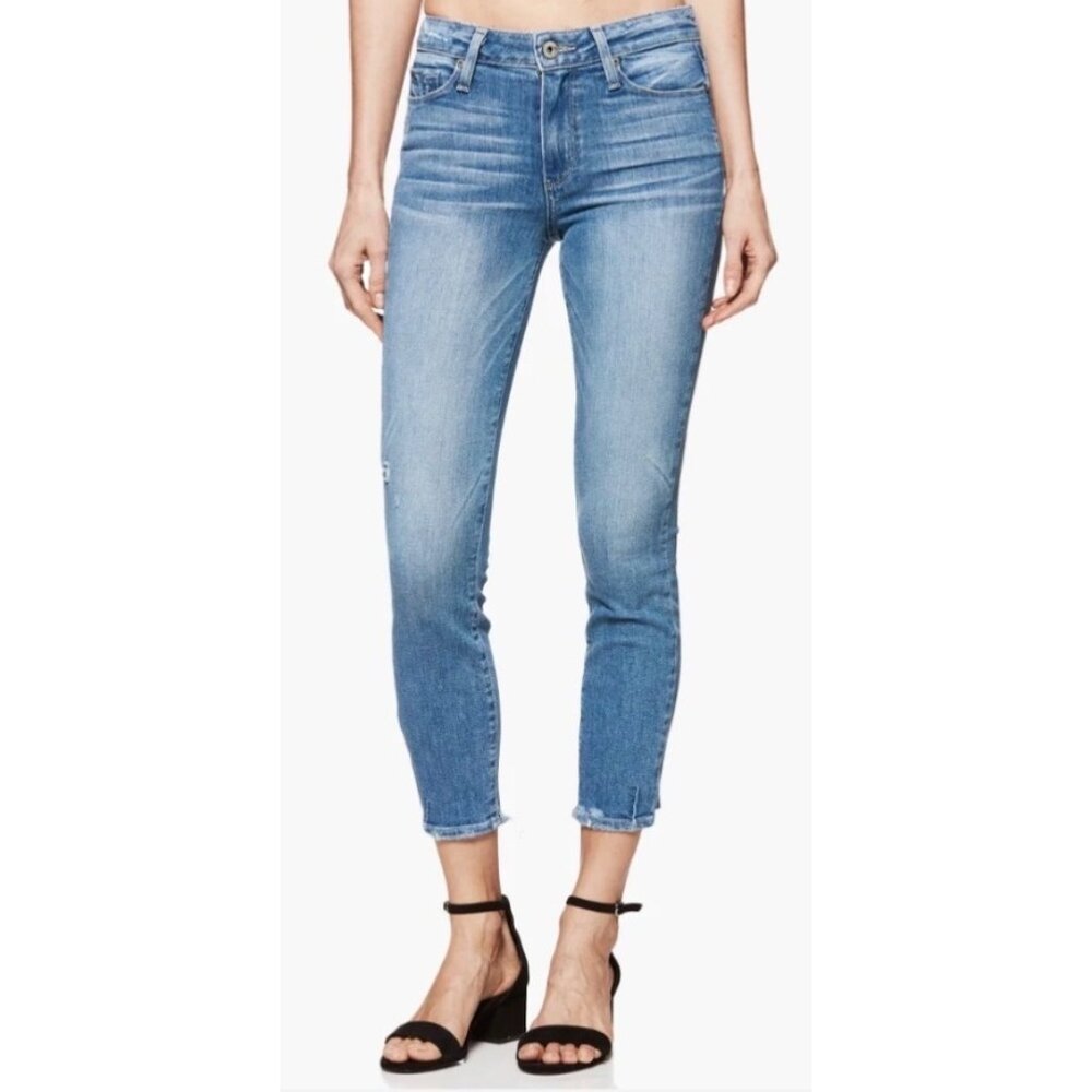 Paige Hoxton Crop Grunge Distressed Skinny Jeans 28 Blue Denim‎